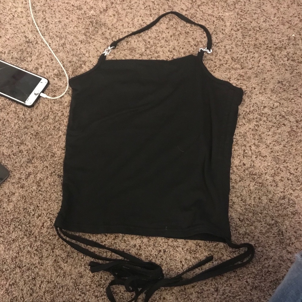 Chain detail drawstrings side halter top